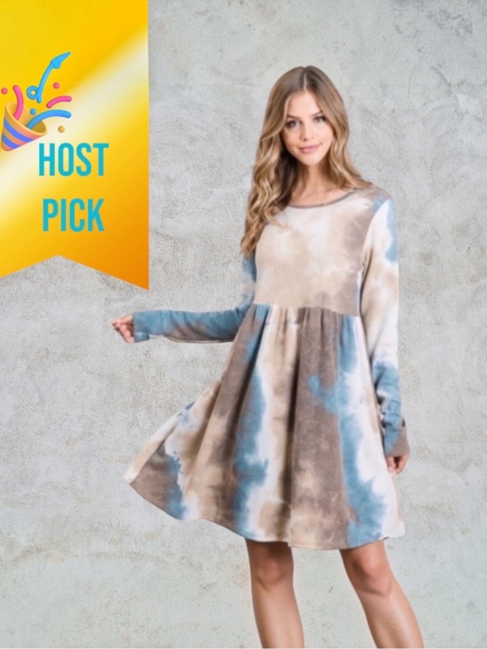 Waffled Tie Dye Mini Dress, Long Sleeve! Made in the USA!! Very Cute! Size-Small